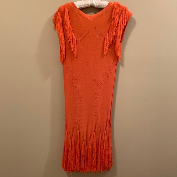 LEON MAX LIMITED EDITION ORANGE COCKTAIL FRINGE DRESS - SIZE M/S - Picture 9 of 14